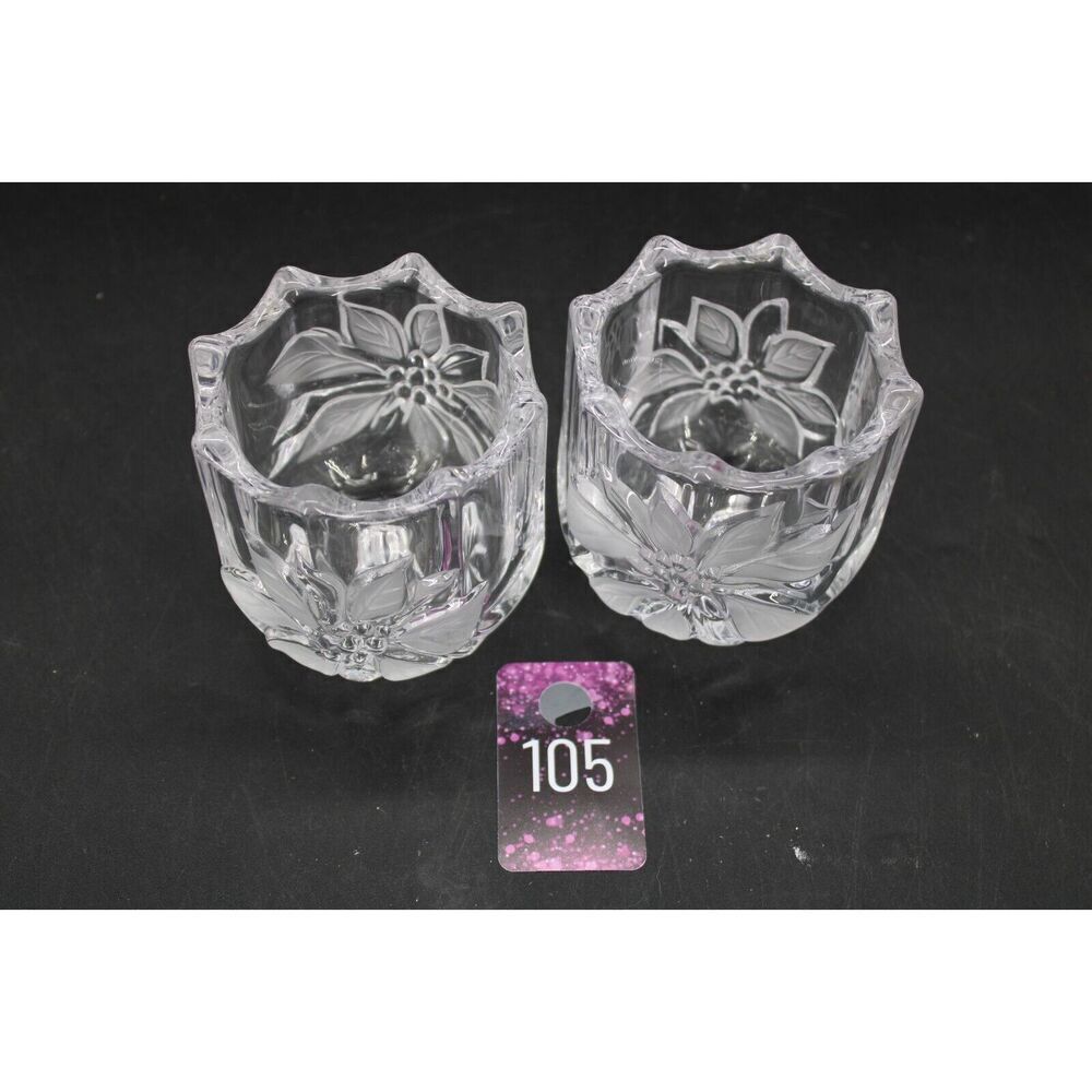 Mikasa Crystal Poinsettia Votive Candle Holder/Trinket Bowl/Nut Bowl 4”h Set O 2